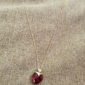 10 Kt Gold Chain 18 Inch  Necklace with Red Heart Pendant And Diamonds
